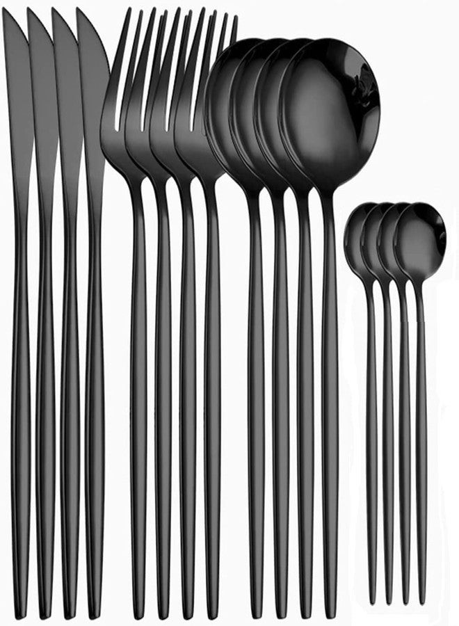 STAR WORK Black Flatware Stainless Steel Forks and Spoons Silverware for Home,Kitchen,Restaurant Hotel,Matte Black Kitchen Utensils Satin Finished Polished/Dishwasher Safe (Pack of 16) - Image 1